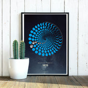 Lunar Circle Poster 1970, A3 in Blau mit rundem Mondphasen-Muster, Universum-Hintergrund und Personalisierungsmöglichkeit – Kunst von Theresa Lambrecht