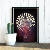 Lunar Circle Poster 1972, A3 in Mond Gelb mit rundem Mondphasen-Muster, Universum-Hintergrund und Personalisierungsmöglichkeit, Geschenk – Kunst von Theresa Lambrecht