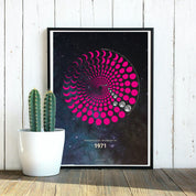 Lunar Circle Poster 1971, A3 in Mond Pink mit rundem Mondphasen-Muster, Universum-Hintergrund und Personalisierungsmöglichkeit, Geschenk – Kunst von Theresa Lambrecht