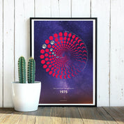 Lunar Circle Poster 1975, A3 in Mond Pink mit rundem Mondphasen-Muster, Universum-Hintergrund und Personalisierungsmöglichkeit, Geschenk – Kunst von Theresa Lambrecht