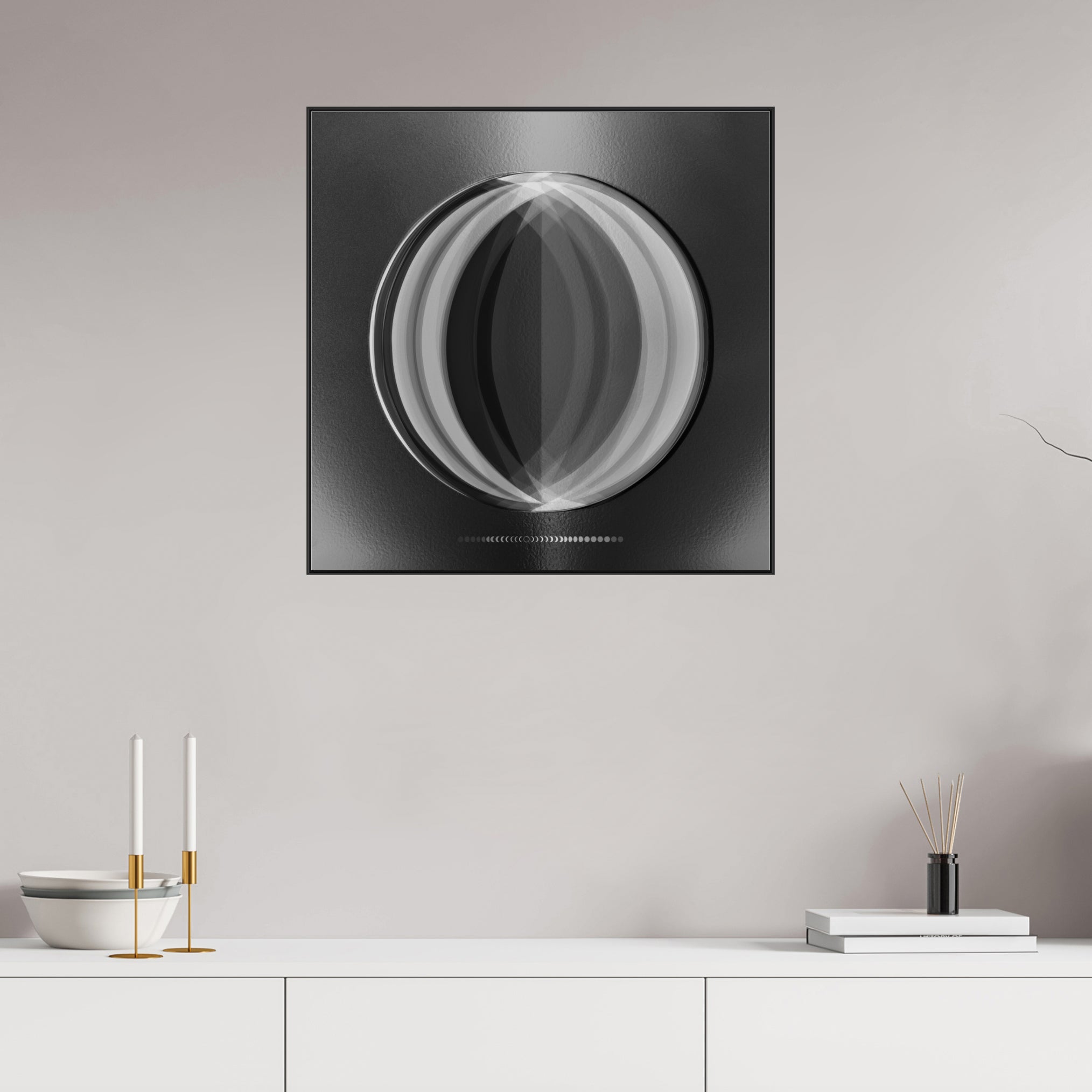 Apollo 11 Mondphasen Kunst – Limitierte Edition von Theresa Lambrecht, inspiriert von der Mondlandung 1969.