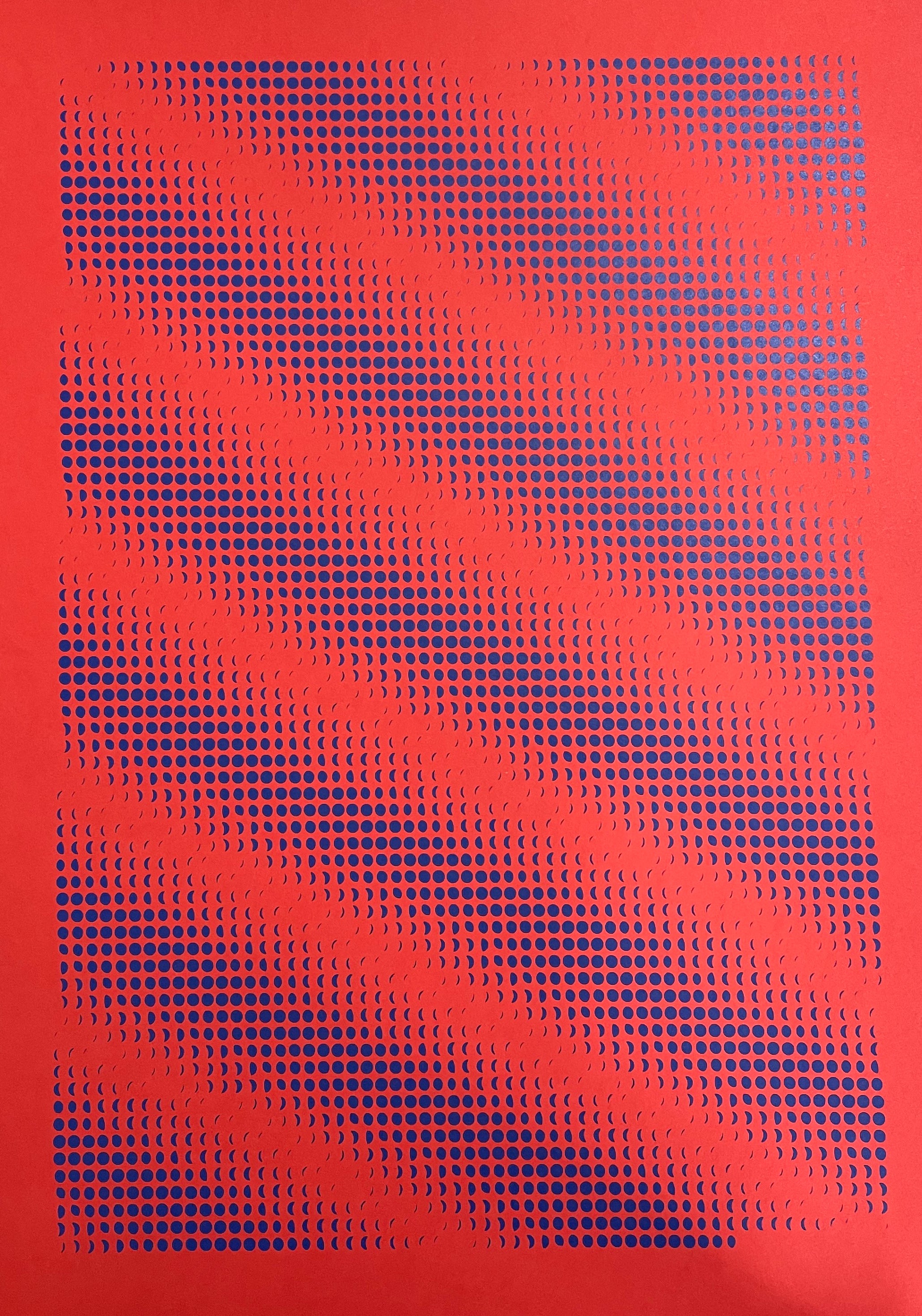 3650 Moons Limitierte Edition – Siebdruck Mondkunst in Rot von Theresa Lambrecht, kosmisches Muster auf 50x70 cm Papier.